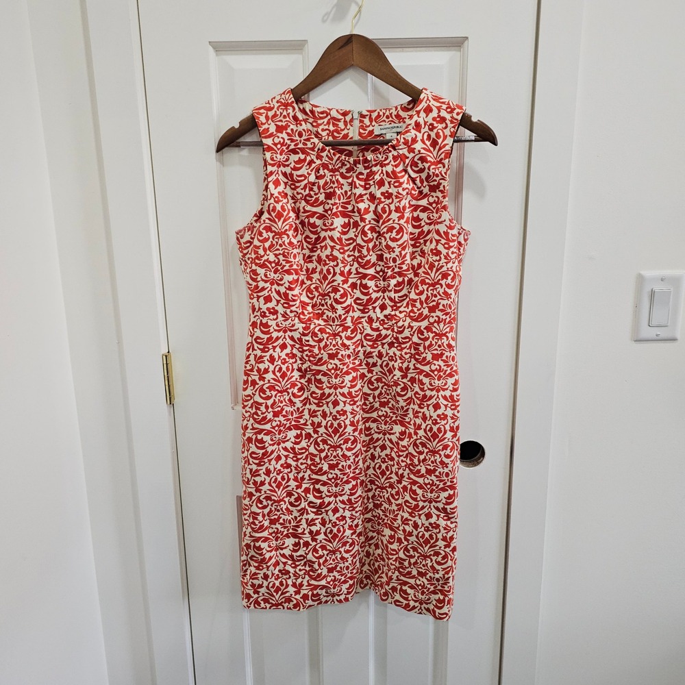 Banana Republic Womens Red Cream Damask Floral Sheath Dress Size 4 Sleeveless